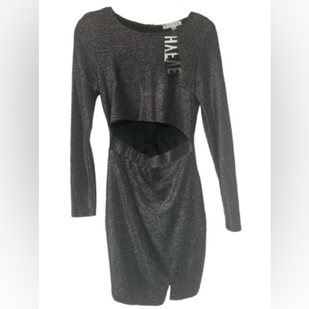 HYFYVE Metallic Charcoal Sparkly Cutout Bodycon Dress / Medium